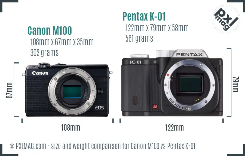 Canon M100 vs Pentax K-01 size comparison