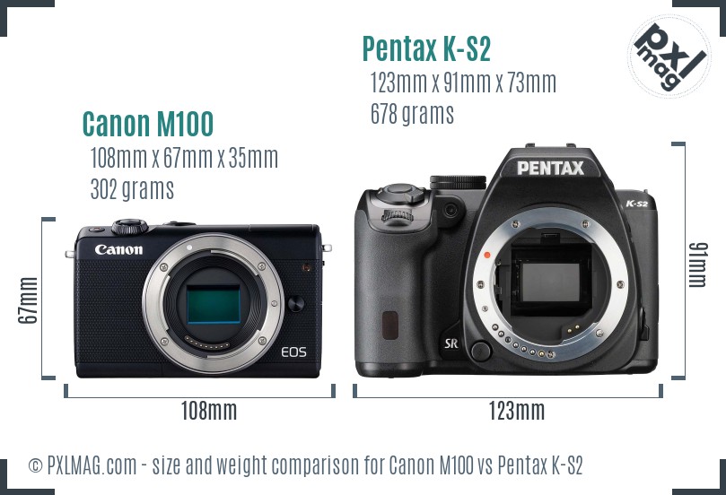 Canon M100 vs Pentax K-S2 size comparison