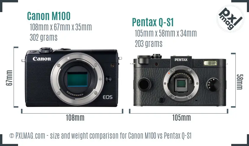 Canon M100 vs Pentax Q-S1 size comparison
