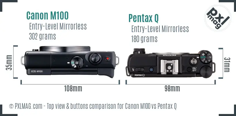 Canon M100 vs Pentax Q top view buttons comparison