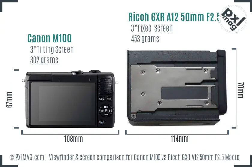 Canon M100 vs Ricoh GXR A12 50mm F2.5 Macro Screen and Viewfinder comparison