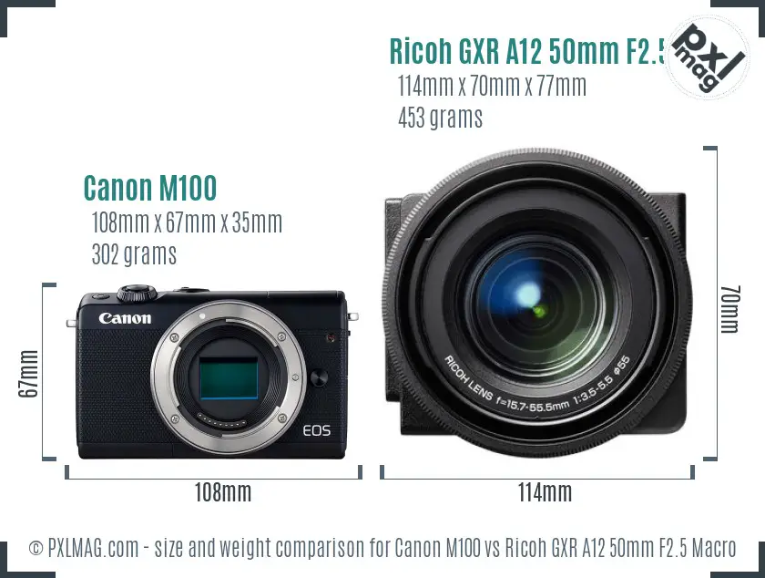 Canon M100 vs Ricoh GXR A12 50mm F2.5 Macro size comparison