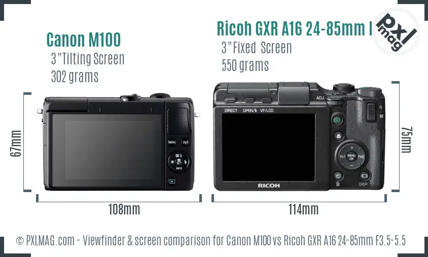 Canon M100 vs Ricoh GXR A16 24-85mm F3.5-5.5 Screen and Viewfinder comparison Canon M100 vs Ricoh GXR A16 24-85mm F3.5-5.5 Screen and Viewfinder comparison