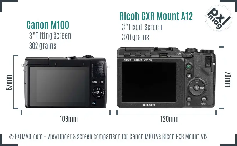 Canon M100 vs Ricoh GXR Mount A12 Screen and Viewfinder comparison