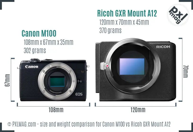 Canon M100 vs Ricoh GXR Mount A12 size comparison