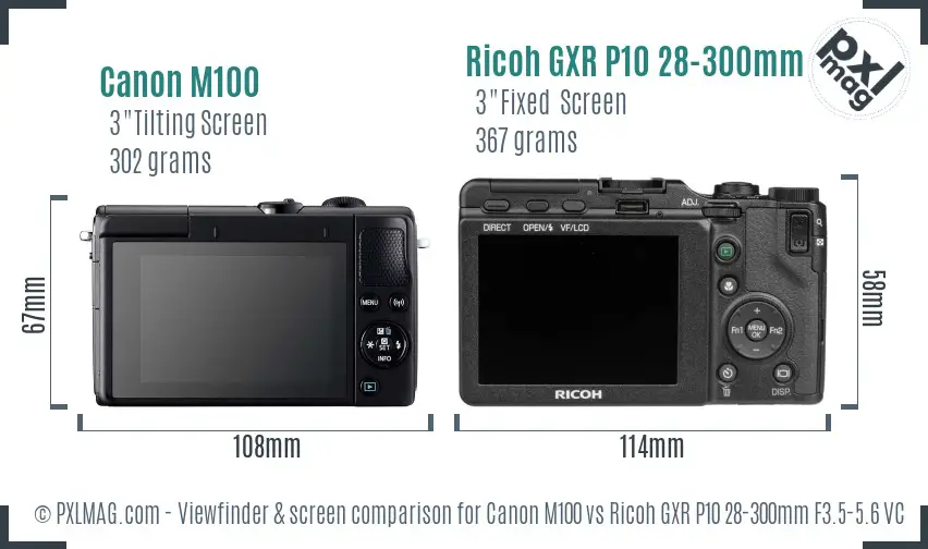 Canon M100 vs Ricoh GXR P10 28-300mm F3.5-5.6 VC Screen and Viewfinder comparison Canon M100 vs Ricoh GXR P10 28-300mm F3.5-5.6 VC Screen and Viewfinder comparison