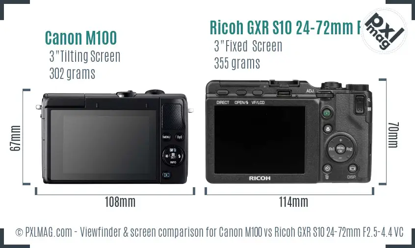 Canon M100 vs Ricoh GXR S10 24-72mm F2.5-4.4 VC Screen and Viewfinder comparison