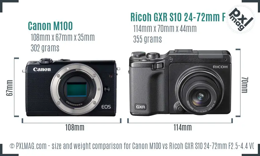 Canon M100 vs Ricoh GXR S10 24-72mm F2.5-4.4 VC size comparison