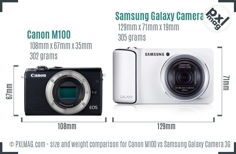 Canon M100 vs Samsung Galaxy Camera 3G size comparison