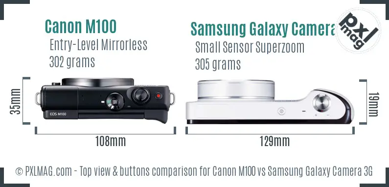 Canon M100 vs Samsung Galaxy Camera 3G top view buttons comparison