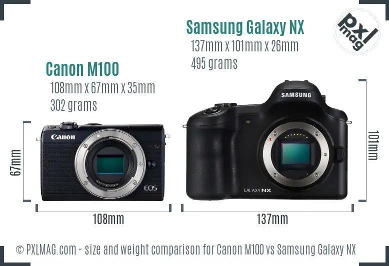 Canon M100 vs Samsung Galaxy NX size comparison