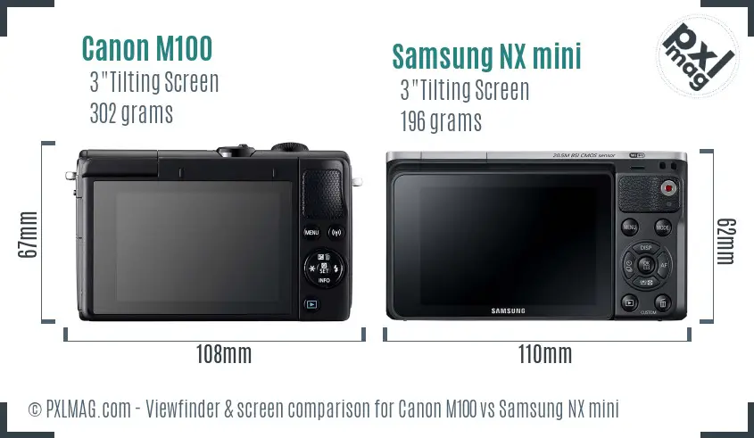 Canon M100 vs Samsung NX mini Screen and Viewfinder comparison