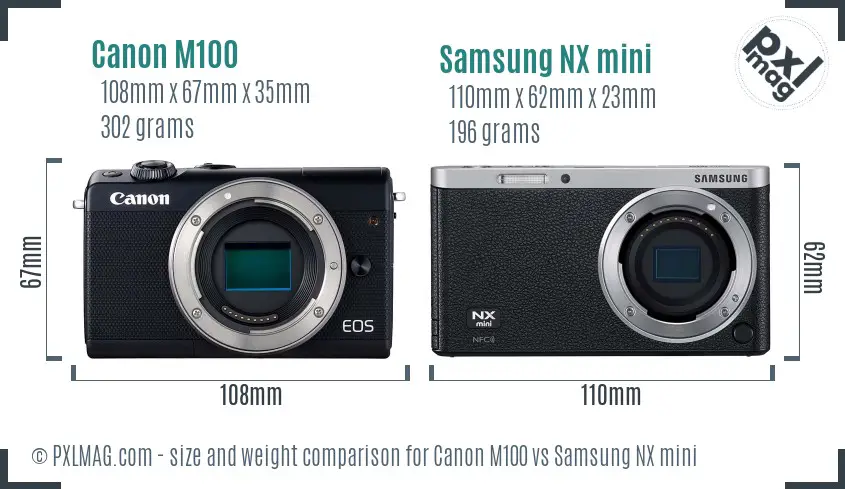 Canon M100 vs Samsung NX mini size comparison