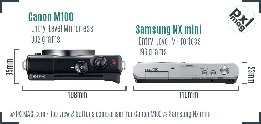Canon M100 vs Samsung NX mini top view buttons comparison