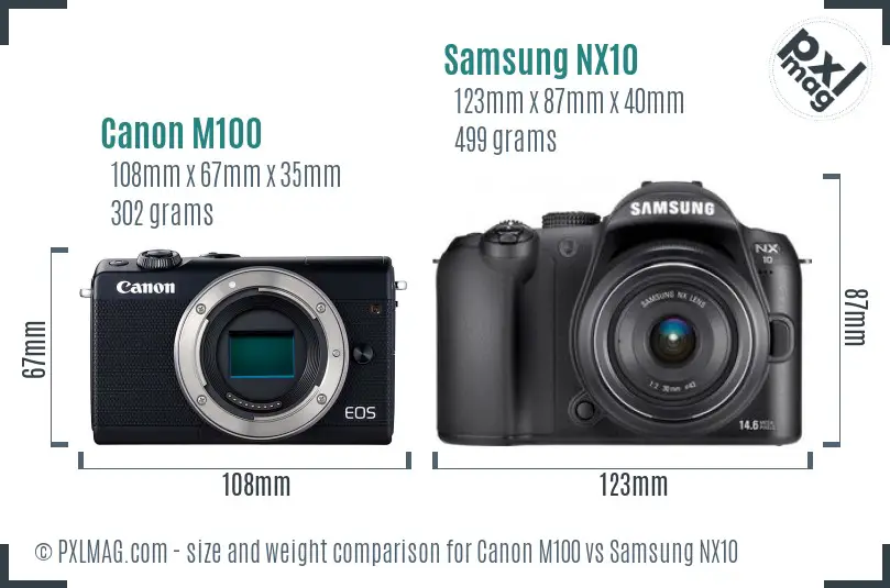 Canon M100 vs Samsung NX10 size comparison