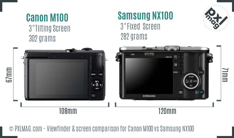 Canon M100 vs Samsung NX100 Screen and Viewfinder comparison