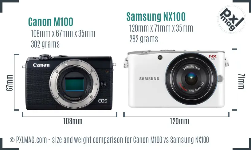 Canon M100 vs Samsung NX100 size comparison