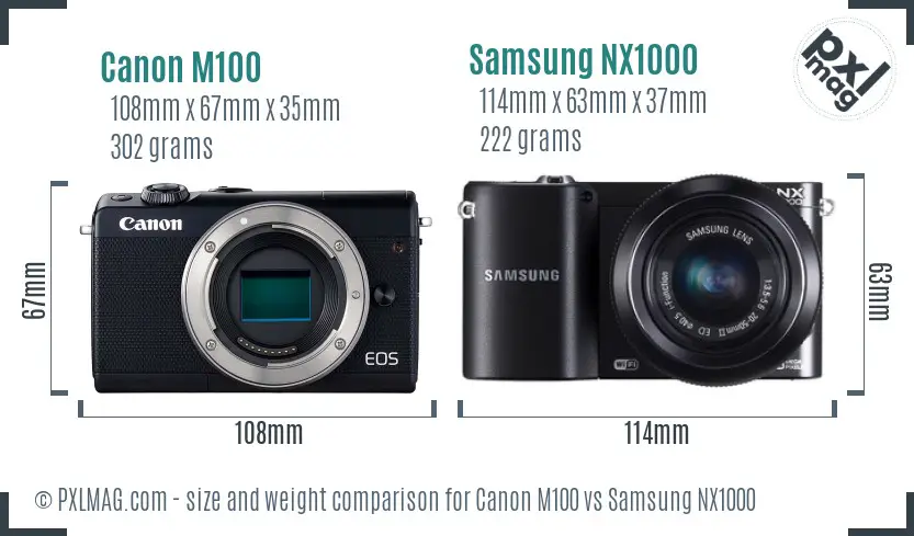 Canon M100 vs Samsung NX1000 size comparison