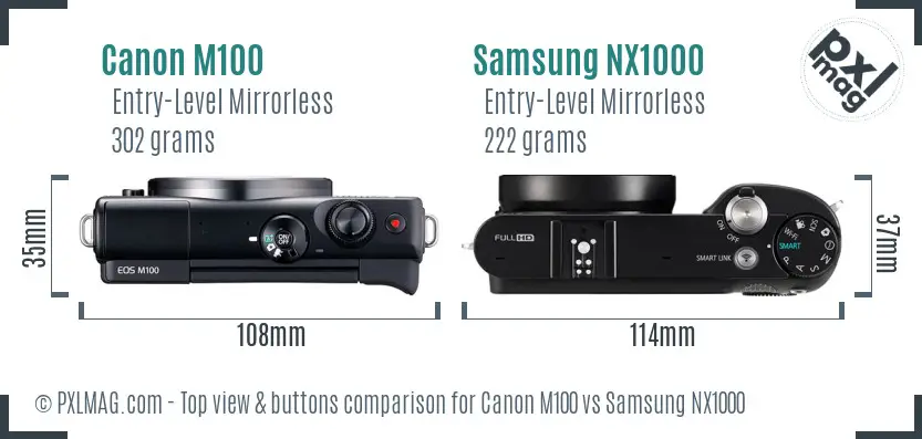 Canon M100 vs Samsung NX1000 top view buttons comparison