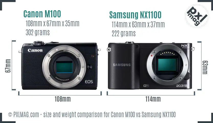 Canon M100 vs Samsung NX1100 size comparison