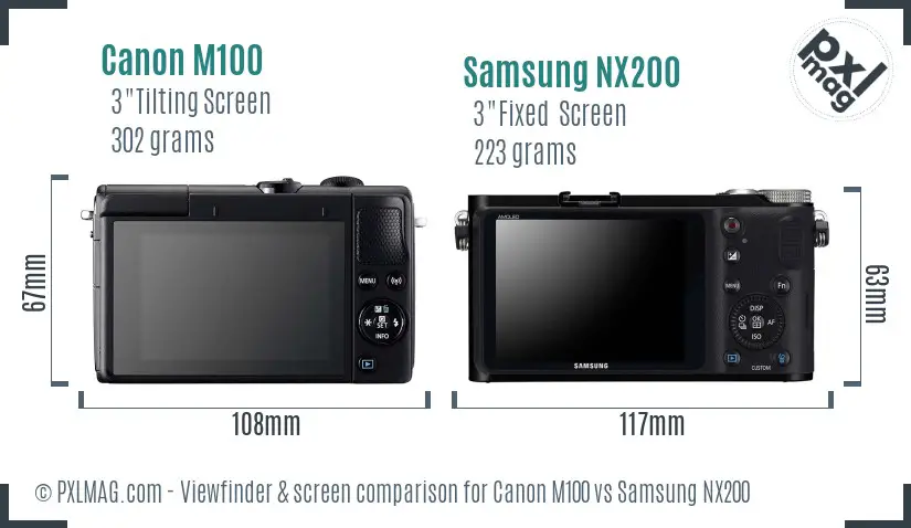 Canon M100 vs Samsung NX200 Screen and Viewfinder comparison