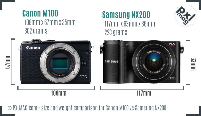 Canon M100 vs Samsung NX200 size comparison