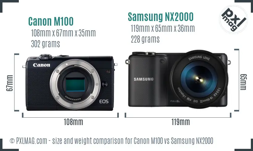 Canon M100 vs Samsung NX2000 size comparison