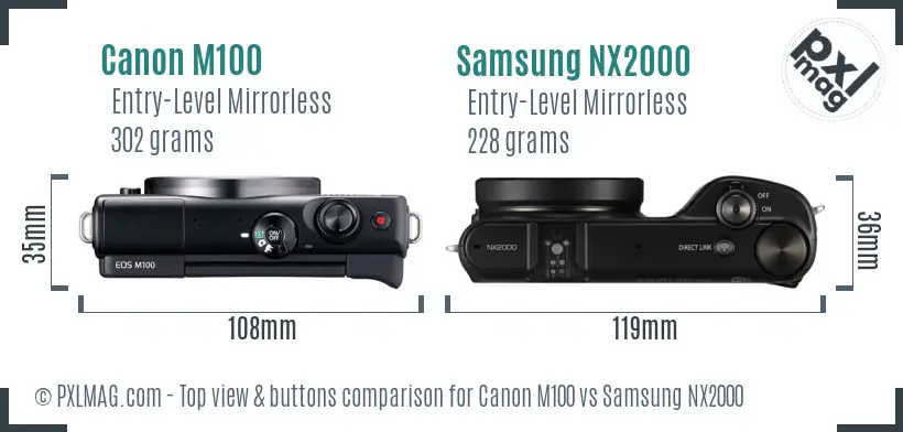 Canon M100 vs Samsung NX2000 top view buttons comparison