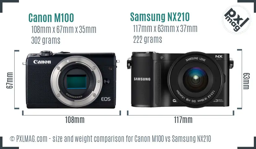 Canon M100 vs Samsung NX210 size comparison