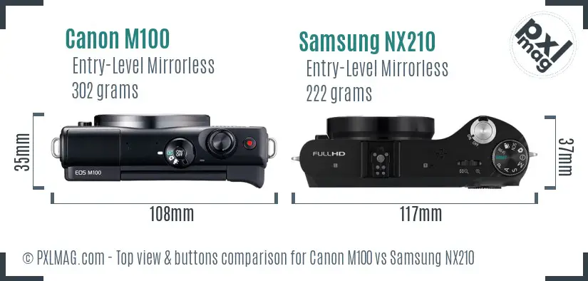 Canon M100 vs Samsung NX210 top view buttons comparison