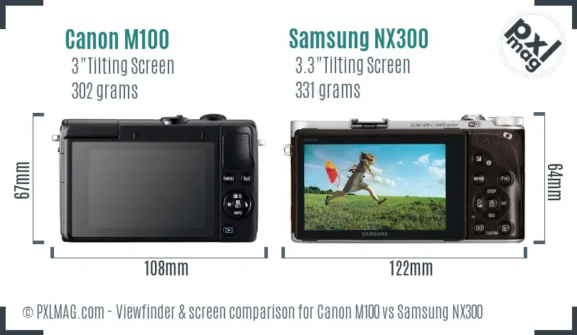 Canon M100 vs Samsung NX300 Screen and Viewfinder comparison