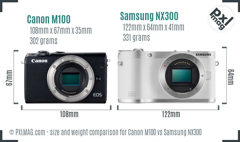 Canon M100 vs Samsung NX300 size comparison