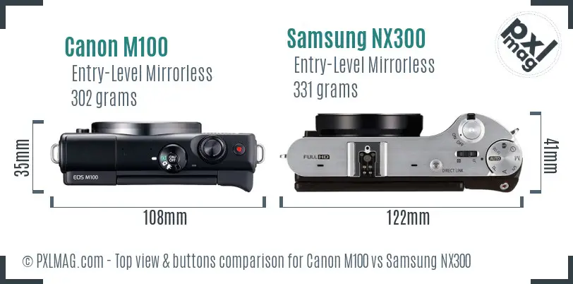 Canon M100 vs Samsung NX300 top view buttons comparison