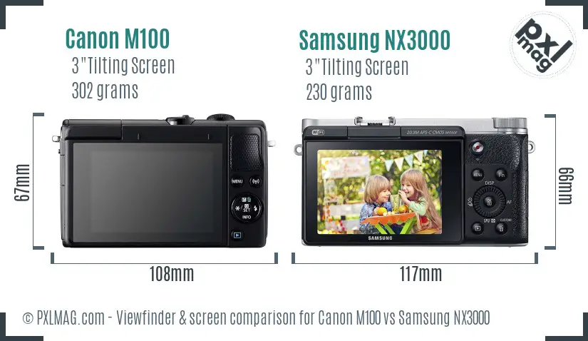 Canon M100 vs Samsung NX3000 Screen and Viewfinder comparison