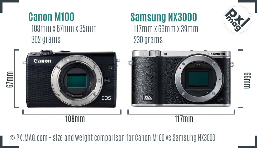 Canon M100 vs Samsung NX3000 size comparison