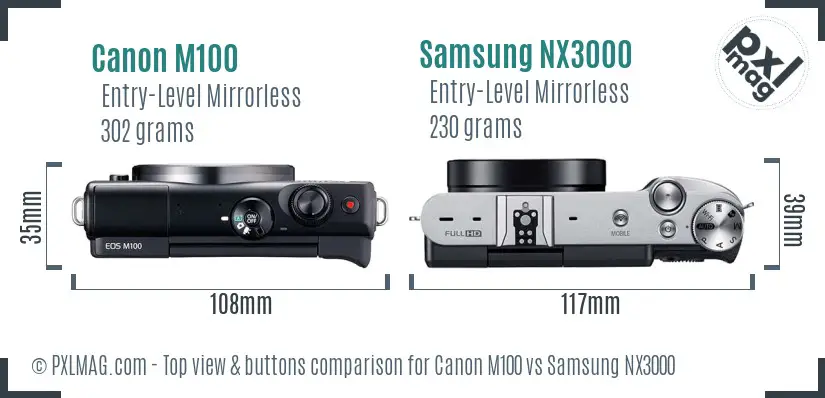 Canon M100 vs Samsung NX3000 top view buttons comparison