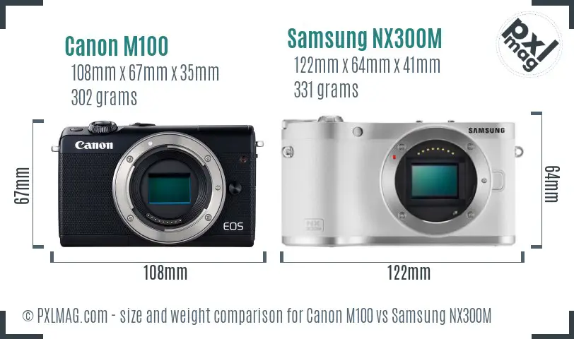 Canon M100 vs Samsung NX300M size comparison