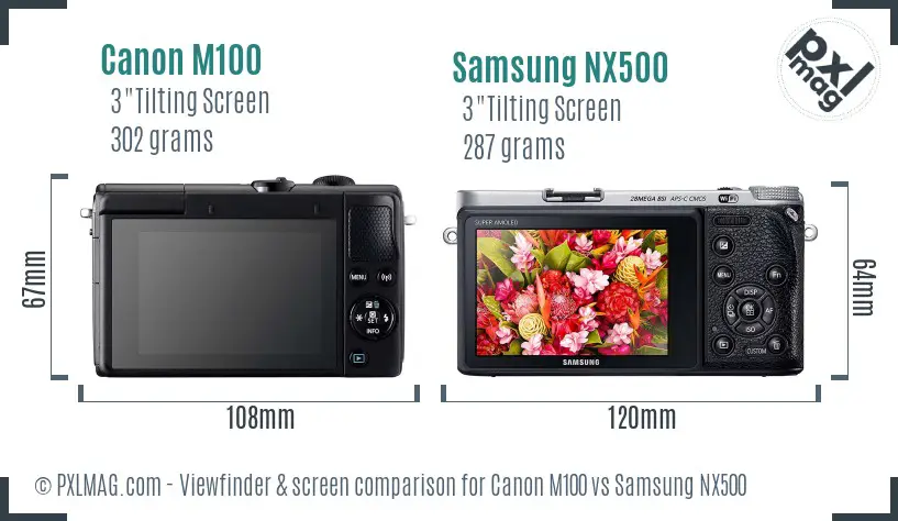 Canon M100 vs Samsung NX500 Screen and Viewfinder comparison