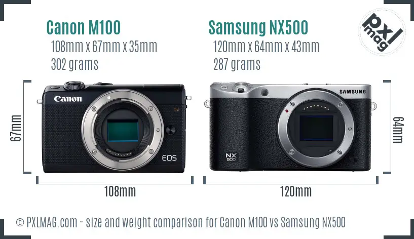 Canon M100 vs Samsung NX500 size comparison