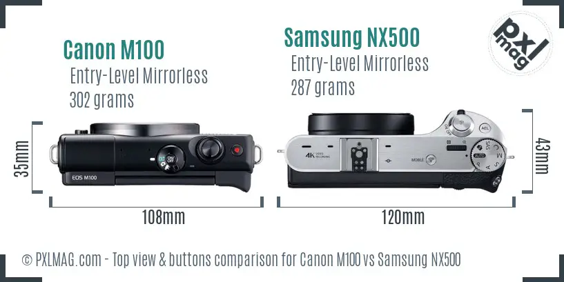 Canon M100 vs Samsung NX500 top view buttons comparison