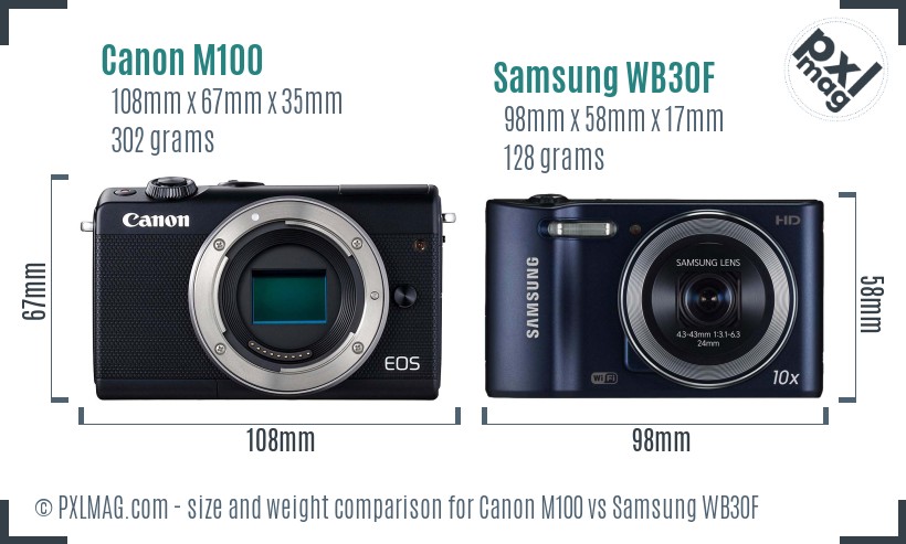 Canon M100 vs Samsung WB30F size comparison Canon M100 vs Samsung WB30F size comparison