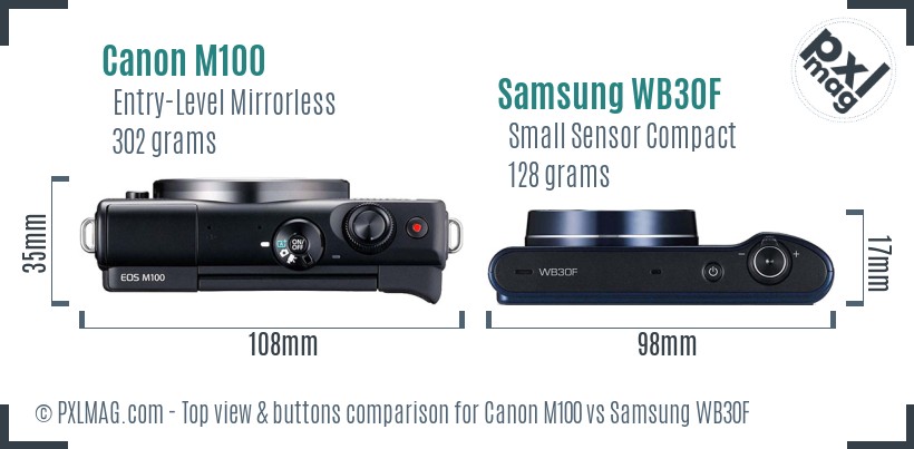 Canon M100 vs Samsung WB30F top view buttons comparison