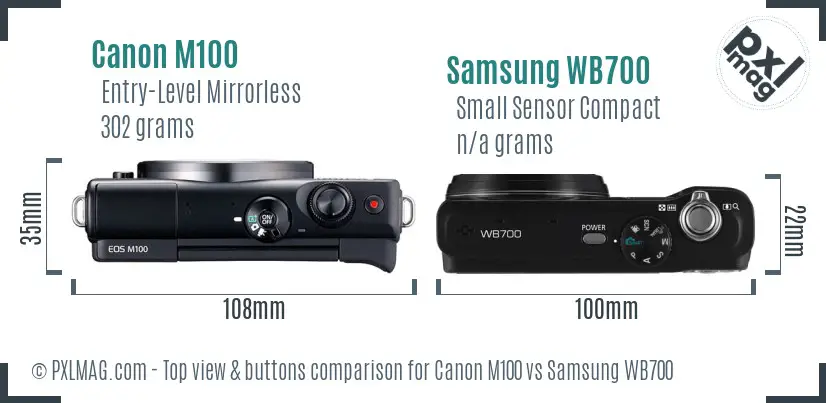 Canon M100 vs Samsung WB700 top view buttons comparison