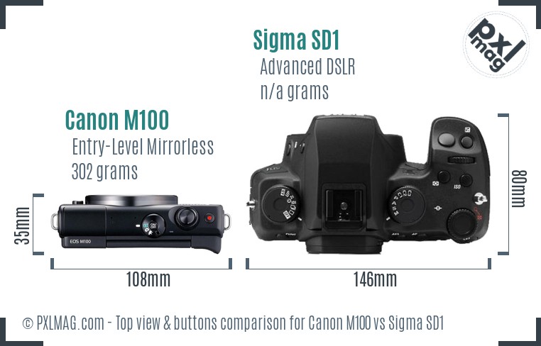 Canon M100 vs Sigma SD1 top view buttons comparison