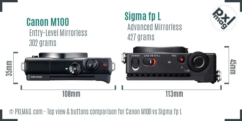 Canon M100 vs Sigma fp L top view buttons comparison