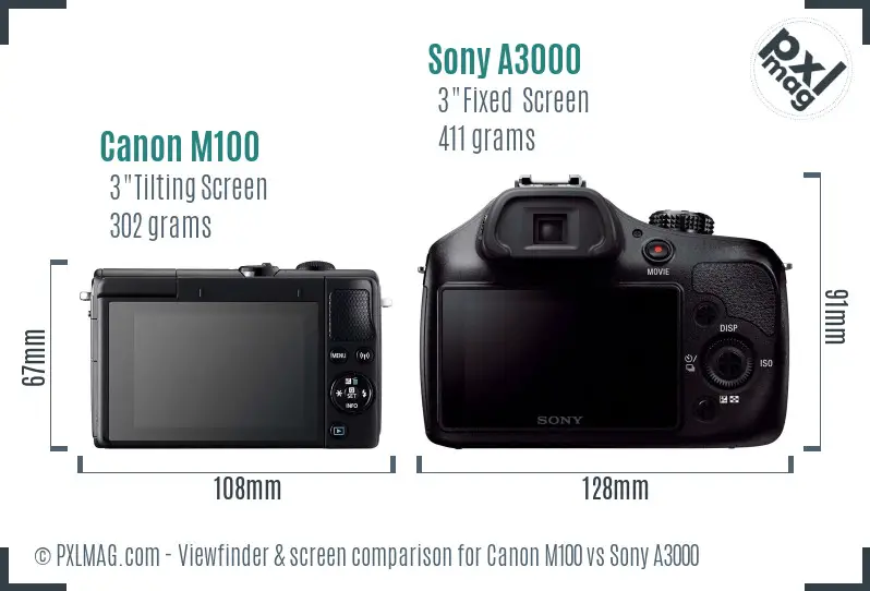 Canon M100 vs Sony A3000 Screen and Viewfinder comparison