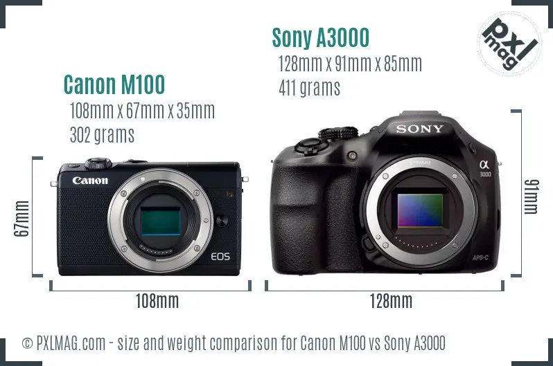 Canon M100 vs Sony A3000 size comparison