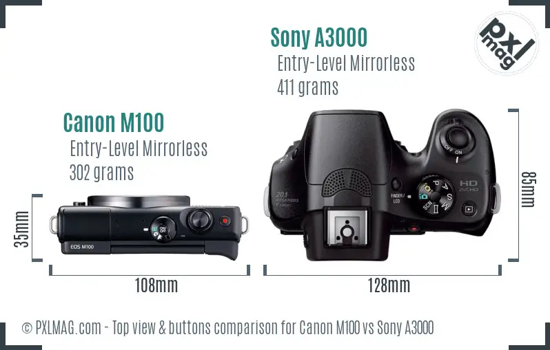 Canon M100 vs Sony A3000 top view buttons comparison
