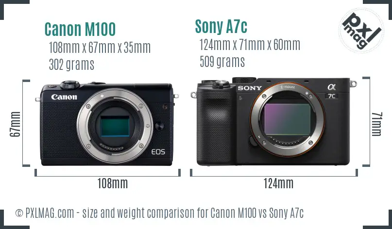 Canon M100 vs Sony A7c size comparison
