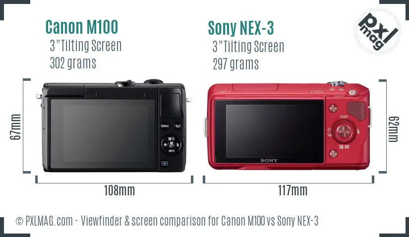 Canon M100 vs Sony NEX-3 Screen and Viewfinder comparison